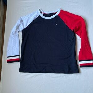 Women’s Tommy Hilfiger L Pullover long sleeve navy blue with red and white